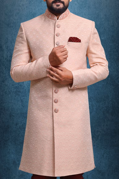 Baby Pink Suave Classic Sherwani — view 4 of 6