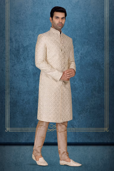 Cream Breathtaking Designer Sherwani — view 3 of 6
