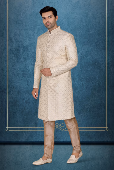 Cream Breathtaking Designer Sherwani — view 4 of 6