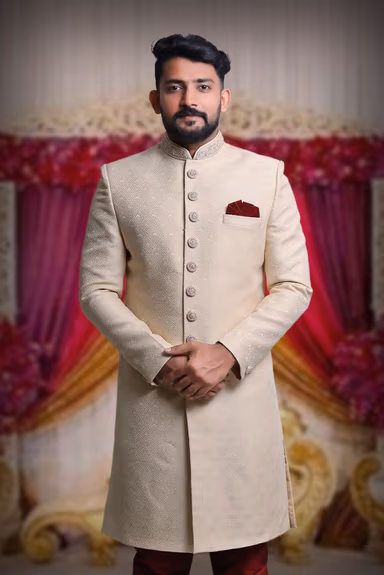 Cream And Gold Suave Classic Sherwani — view 6 of 6
