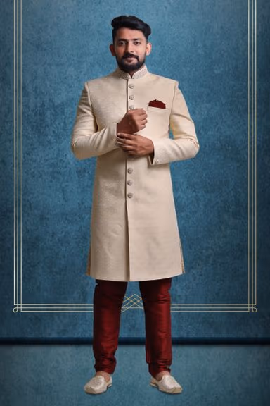 Cream And Gold Suave Classic Sherwani — view 1 of 6
