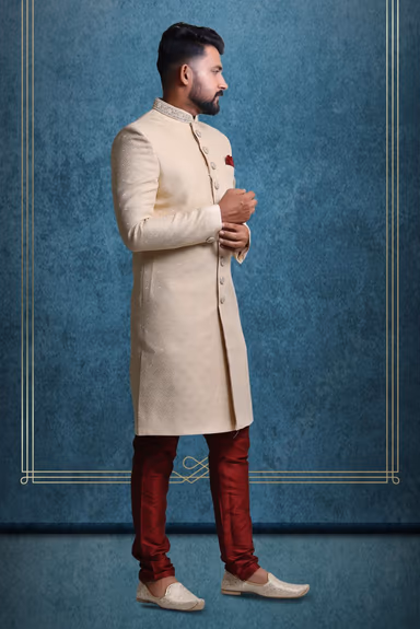 Cream And Gold Suave Classic Sherwani — view 3 of 6