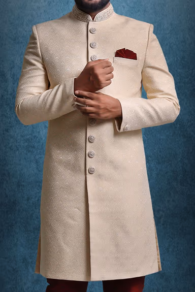Cream And Gold Suave Classic Sherwani — view 4 of 6