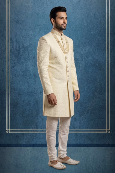 Cream/off-White Sherwani With Intricate Embroidery — view 3 of 3