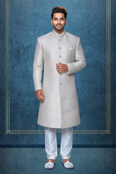 Golden sherwani with Rasham work — view 1 of 3