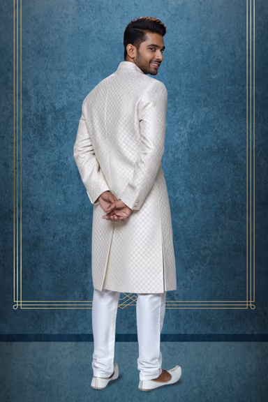 Golden sherwani with Rasham work — view 3 of 3