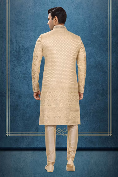 Golden Zari Embroidered Sherwani with Dupatta — view 5 of 6