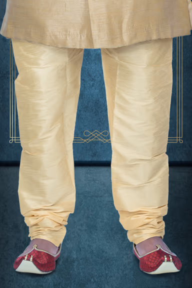 Hand Zarkan Embroidered Raw Silk In Beige   Sherwani — view 4 of 5