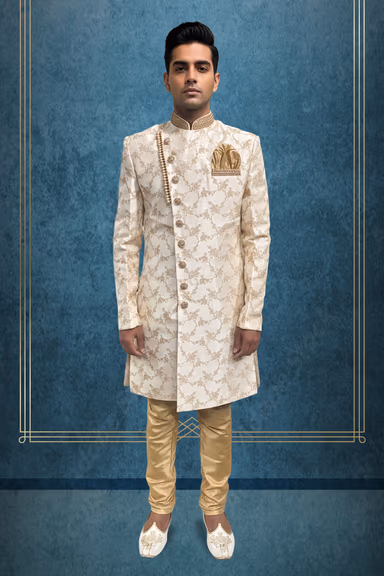Ivory with Gold pattern Sherwani — view 1 of 2