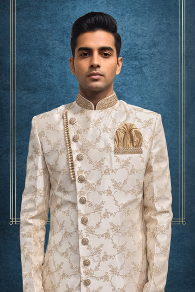 Ivory with Gold pattern Sherwani — view 2 of 2
