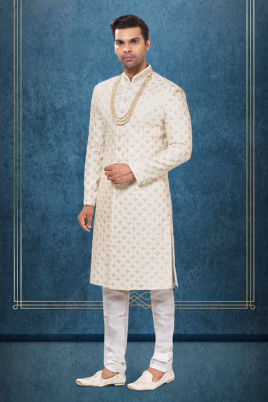 Elegant Ivory Sherwani With Golden Embroidery — view 4 of 6
