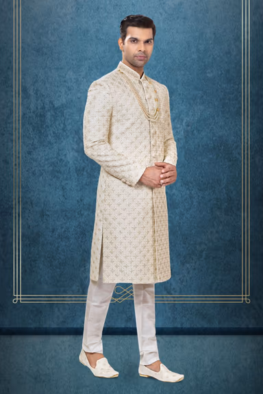 Elegant Ivory Sherwani With Golden Embroidery — view 3 of 6