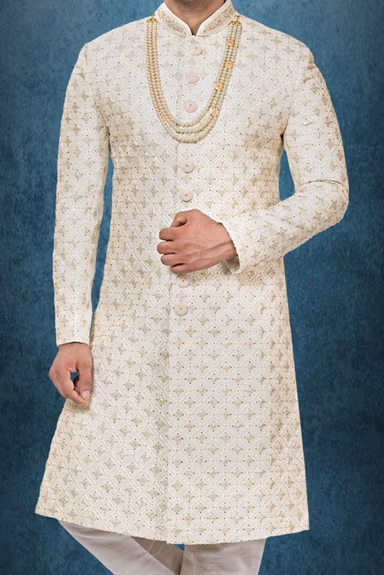 Elegant Ivory Sherwani With Golden Embroidery — view 6 of 6