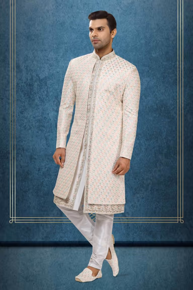 Ivory Pastel Embroidered Sherwani — view 3 of 6