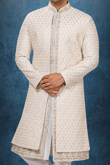 Ivory Pastel Embroidered Sherwani — view 5 of 6