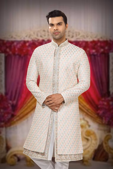 Ivory Pastel Embroidered Sherwani — view 6 of 6