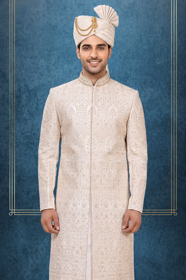 Ivory White Embroidered Sherwani — view 2 of 3