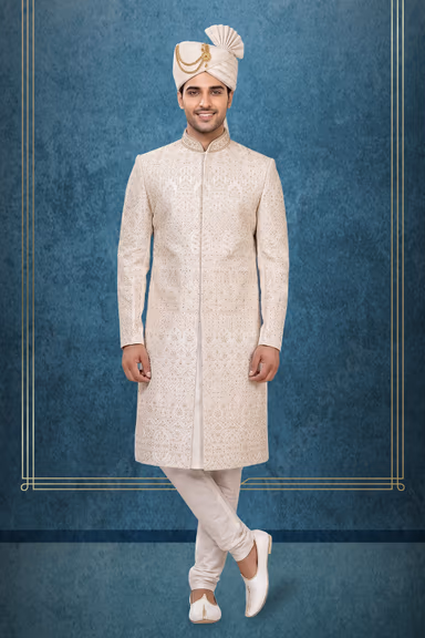 Ivory White Embroidered Sherwani — view 1 of 3