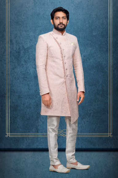 Light Pink Textured  Indowestern With Heavy Detailing — view 1 of 6