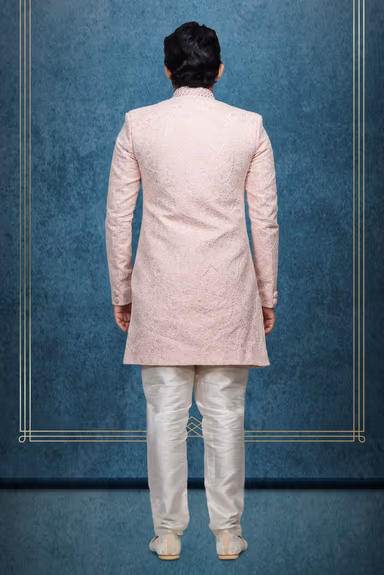 Light Pink Textured  Indowestern With Heavy Detailing — view 5 of 6
