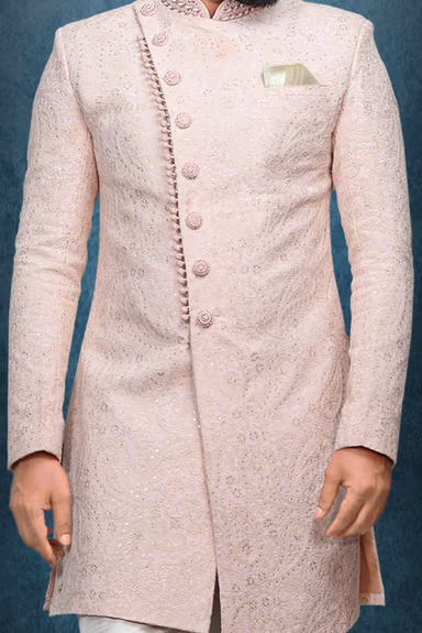 Light Pink Textured  Indowestern With Heavy Detailing — view 4 of 6