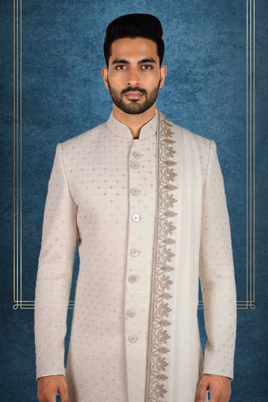 Maharaja Ivory Sherwani Paired With a Classic Ivory Kurta — view 2 of 3