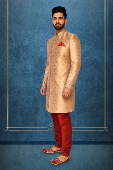 Marie gold sherwani with a minimal work — view 2 of 3