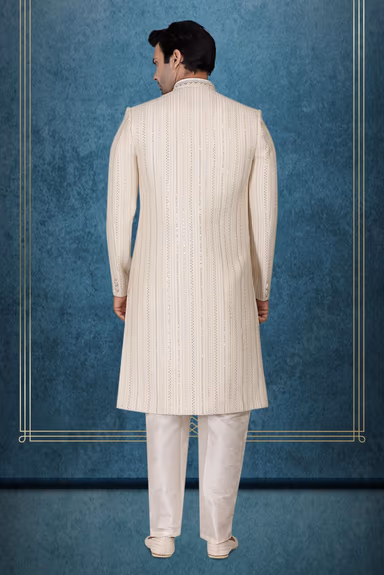 Off-White, Cream And Gold Fascinating Jacket Sherwani — view 5 of 6
