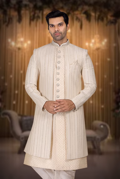 Off-White, Cream And Gold Fascinating Jacket Sherwani — view 6 of 6