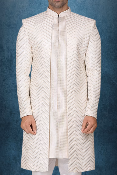 Off-White And Gold Elegant Jacket Sherwani — view 5 of 5