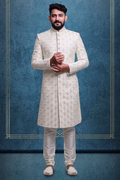 Off-White Lavish Designer Sherwani — view 1 of 6