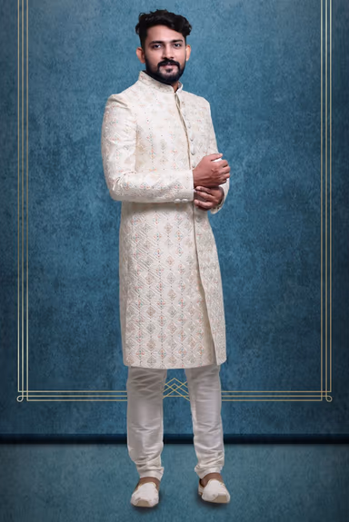 Off-White Lavish Designer Sherwani — view 3 of 6