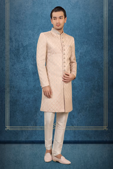 Pale Lilac And Silver With Silky Jacquard Fabric Sherwani — view 3 of 3