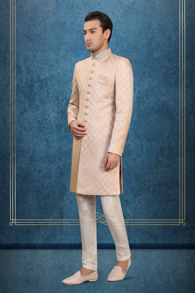 Pale Lilac And Silver With Silky Jacquard Fabric Sherwani — view 1 of 3