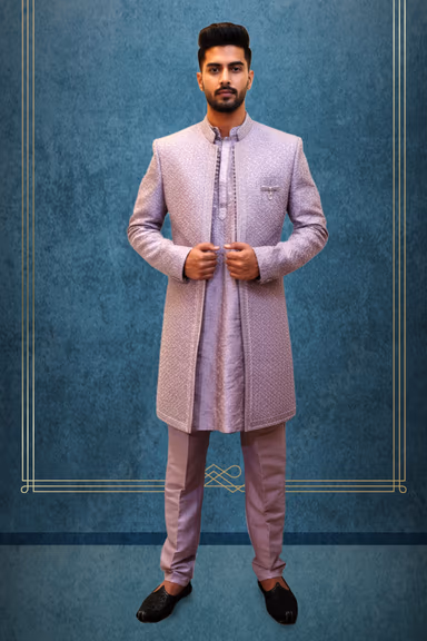 Pastel Lilac Quilted Sherwani Set — view 1 of 3