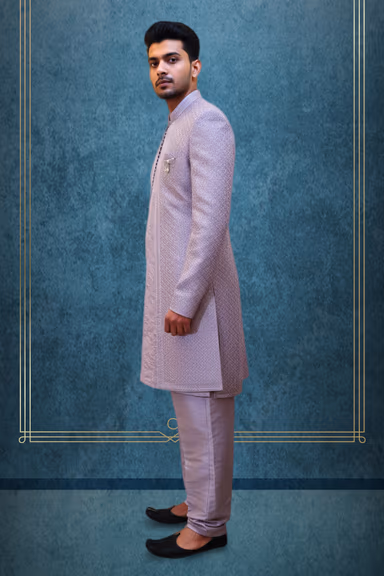 Pastel Lilac Quilted Sherwani Set — view 3 of 3