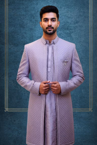 Pastel Lilac Quilted Sherwani Set — view 2 of 3