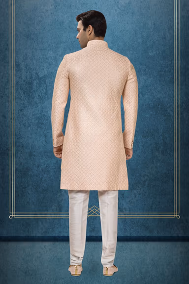 Peach Brocade Layered Sherwani — view 4 of 6