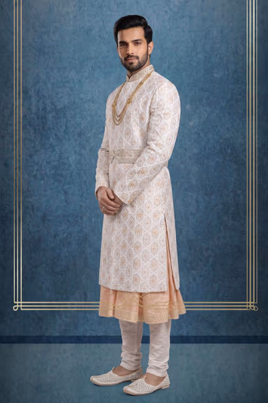 Peach Empress Jacquard Luxurious Classic Sherwani — view 3 of 3