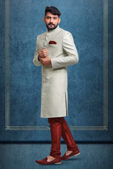 Pista Green Modish Classic Sherwani — view 3 of 6