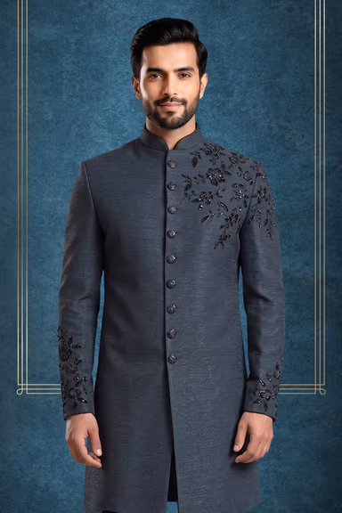 Royal Black Indo-Western Sherwani — view 2 of 3