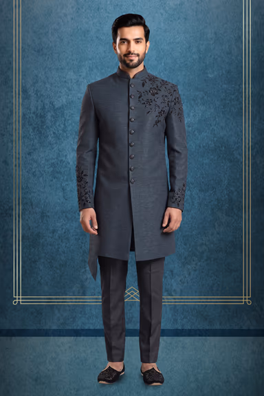 Royal Black Indo-Western Sherwani — view 1 of 3