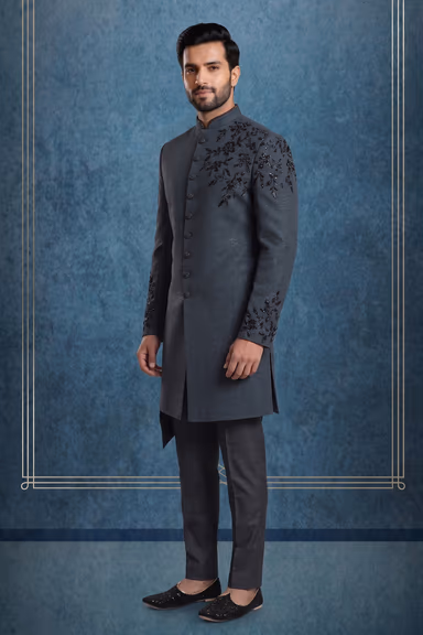 Royal Black Indo-Western Sherwani — view 3 of 3