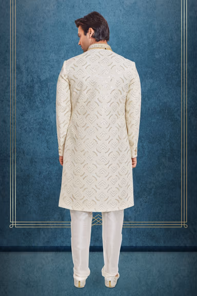 Royal Cream And Gold Embroidered  Sherwani — view 5 of 6