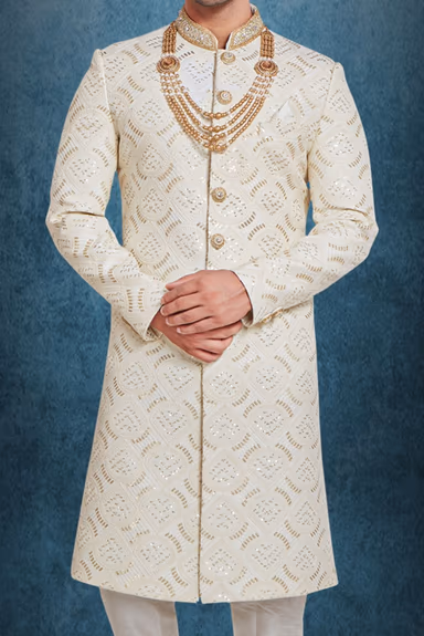 Royal Cream And Gold Embroidered  Sherwani — view 4 of 6