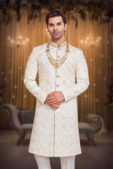 Royal Cream And Gold Embroidered  Sherwani — view 6 of 6