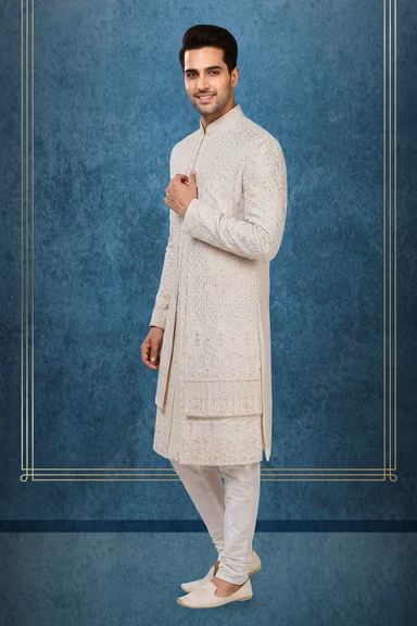 Royal Ivory White Embroidered Sherwani Set with Churidar — view 3 of 3