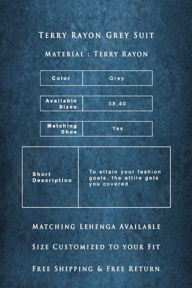 2 Pc Terry Rayon In Grey Suit — view 4 of 7