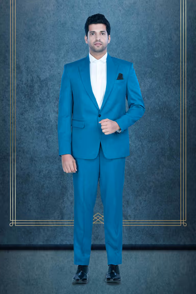2 Pc Terry Rayon In Peacock Blue Mat Finish 2 Pc Suit — view 1 of 7