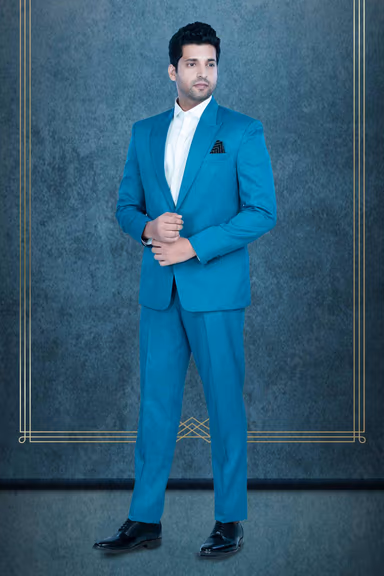 2 Pc Terry Rayon In Peacock Blue Mat Finish 2 Pc Suit — view 2 of 7
